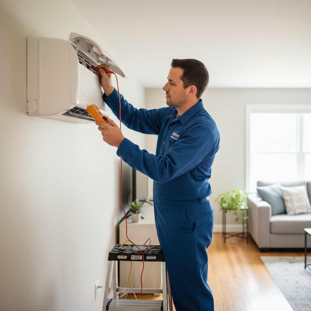 Hoffner Heating and Air professional performing AC repair at a Monroeville, Western Pennsylvania residence.