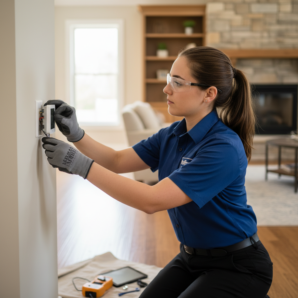 Hoffner Heating and Air team member installing a new thermostat in a Murrysville, PA home.