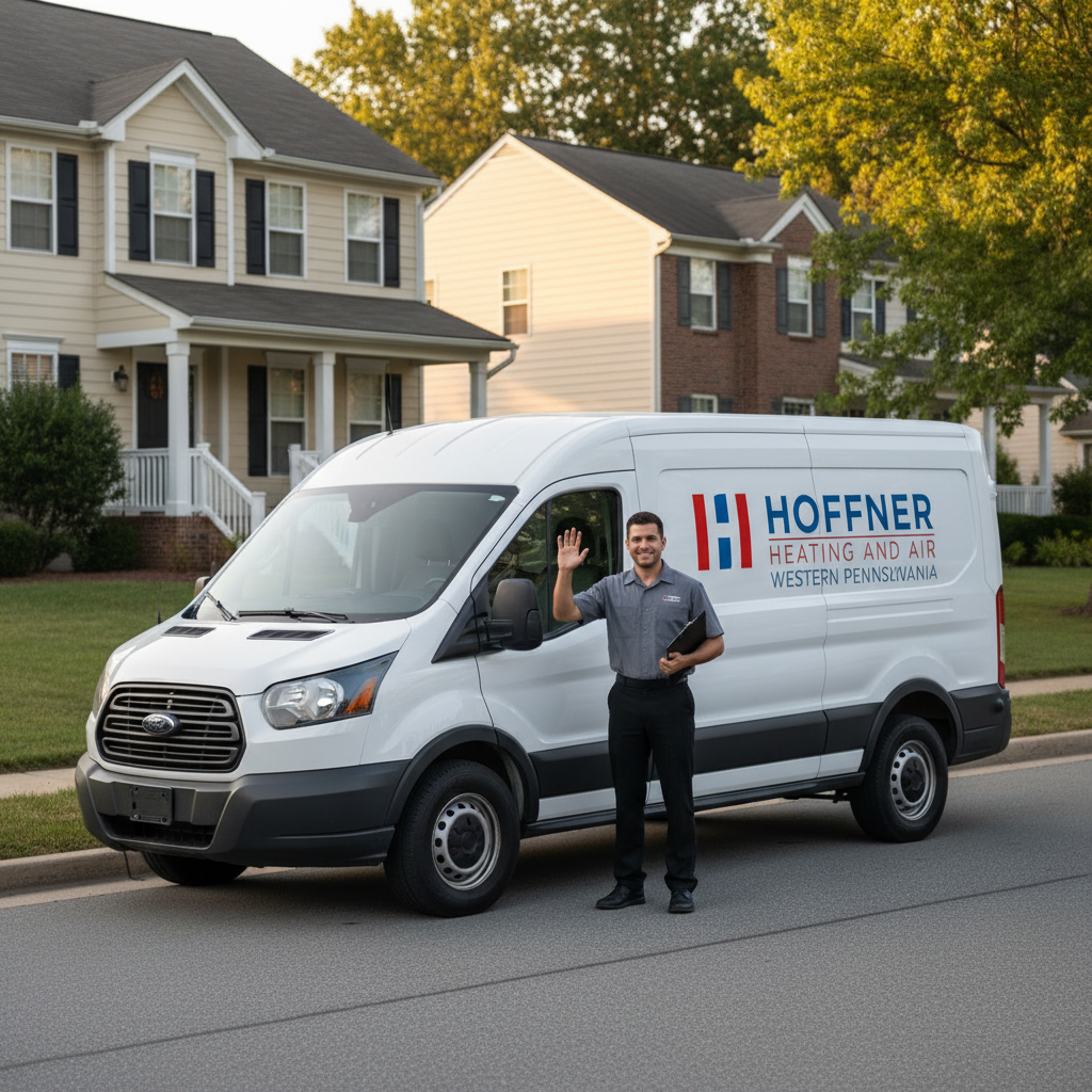 Hoffner Heating and Air van parked in Monroeville, PA, ready for Western Pennsylvania service.