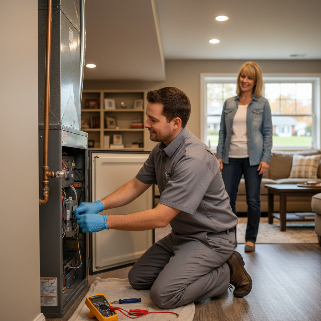 Professional HVAC repair by Hoffner Heating and Air in a home, serving Pitcairn, Monroeville, Murrysville, PA.