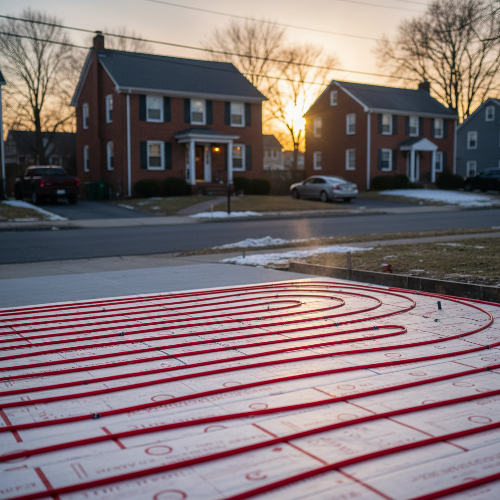 Subtle radiant heat installation in a Pitcairn, PA neighborhood setting by Hoffner Heating & Air Conditioning.