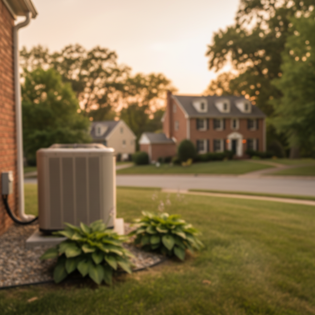 Subtle shot of an outdoor HVAC unit after a tune up in a Pitcairn, PA residential area.
